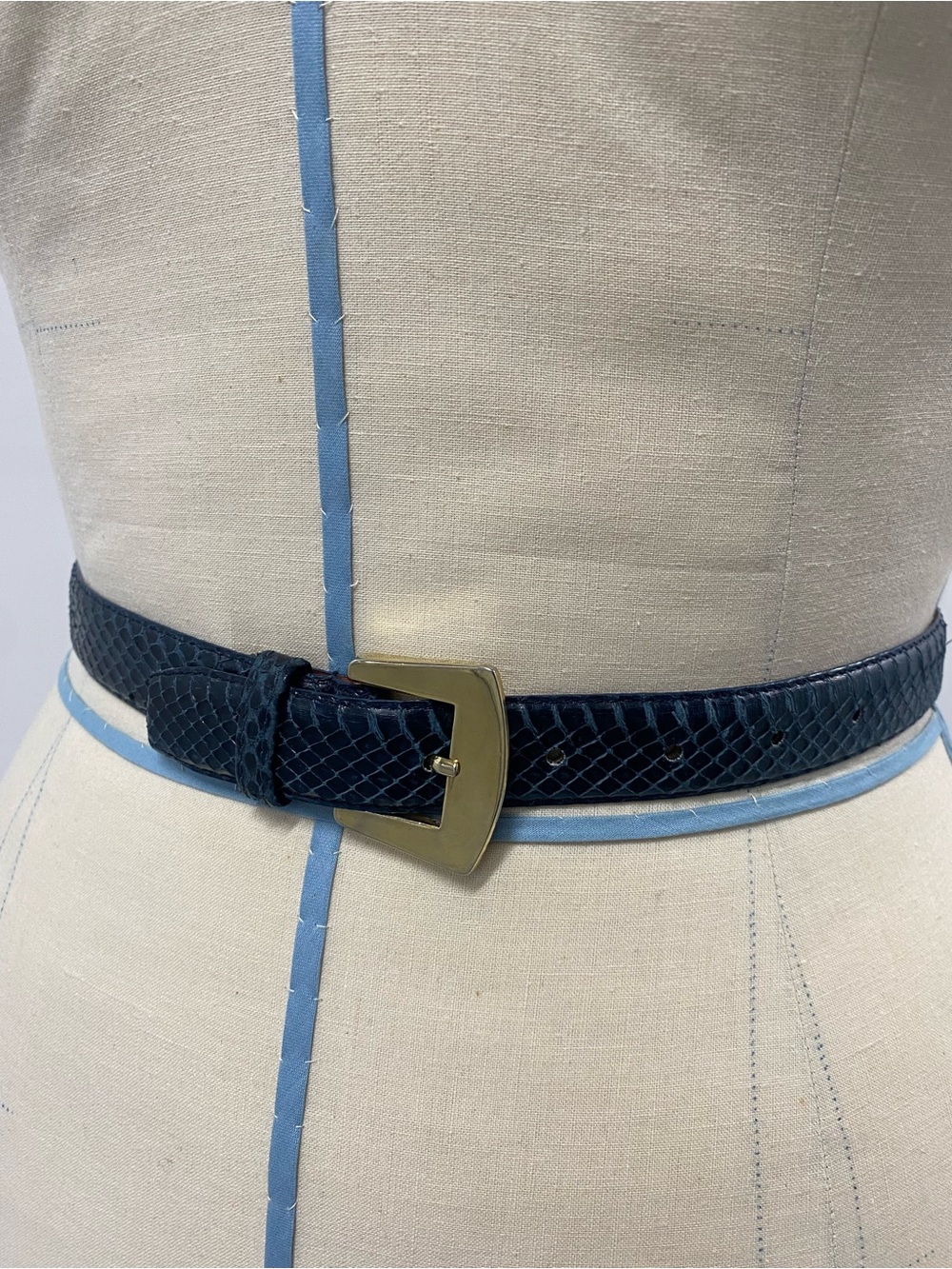 Jana Vintage Genuine Snakeskin Belt Navy Blue & Gold Tone Hardware Small